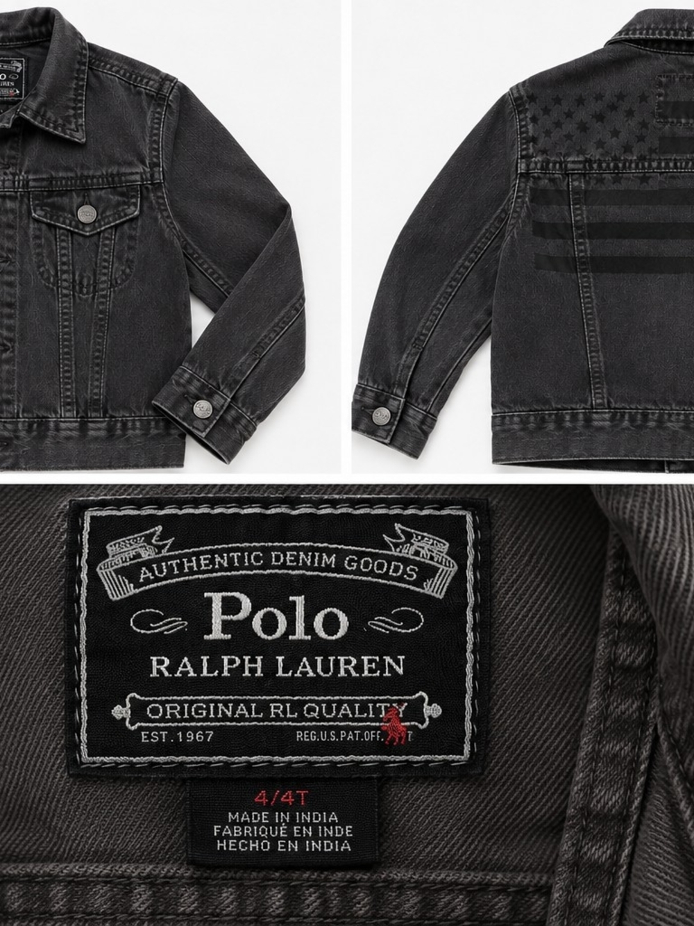 Ralph Lauren Polo Charcoal Denim Jacket with Tonal American Flag